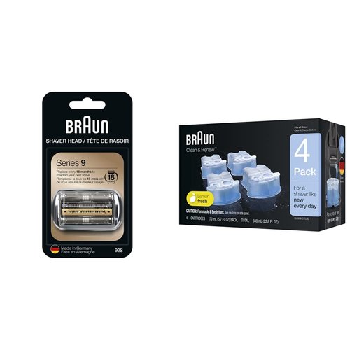 Braun Series 9 Electric Shaver Replacement Head - 92S | Compatible with All Series 9 Razors - 4 Pack