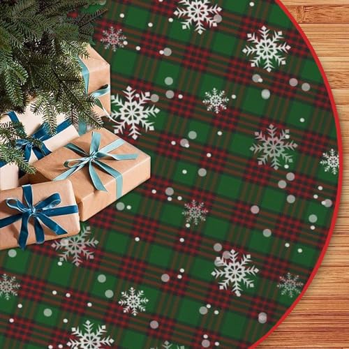 Christmas Tree Skirt 48 Inch Red Green Buffalo Plaid Snowflake Xmas Decor Xmas 04