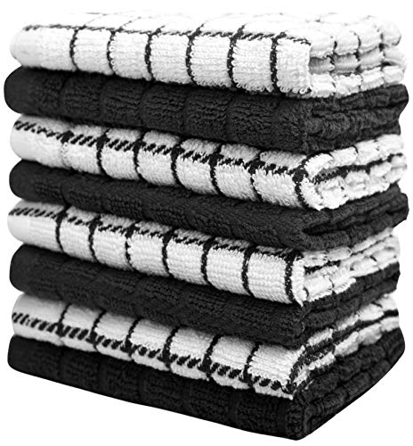 Dish Cloth 8 Pack - Black Cotton Kitchen Towels - Reusable & Absorbent