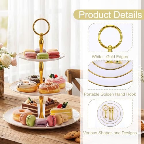 Gold and White 3-Tier Plastic Cupcake Stand Set - Elegant Dessert Serving Tray