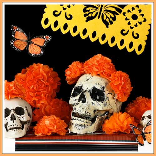 Marigold Paper Flowers Set - 80 Pieces | 4 Inch & 6 Inch Orange