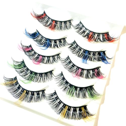 Ombre Fluffy Faux Mink False Eyelashes - Russian D Curl, Color Makeup, Mixed Variation