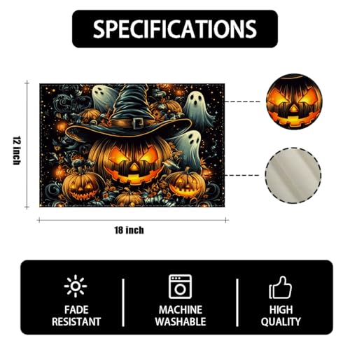 Halloween Pumpkin Placemats Set of 4 - 12x18 Inch Table Decor for Fall & Holiday