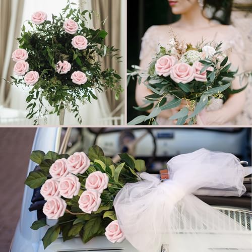 Artificial Foam Roses Bulk Light Pink 3-Inch Stemless Wedding Bouquets 400 pcs - DIY Decorations
