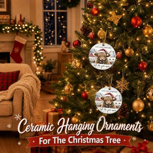 Highland Cow Christmas Ornament - Farmhouse Holiday Decor - Open Variation