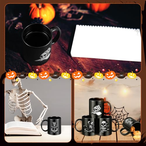 Potchen Skeleton Style Halloween Coffee Mug Set - Book Lover Gothic 12 oz Cups