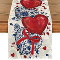 Hearts Bow Valentine's Table Runner 13x90 Inch Red Blue Home Decor