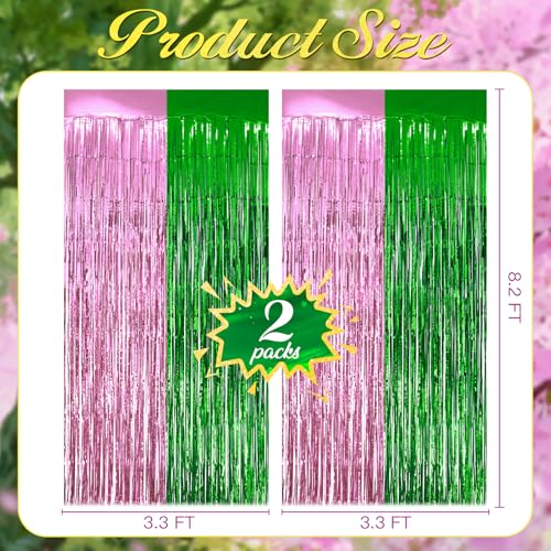 Pink & Green Foil Fringe Backdrop - Metallic Tinsel Curtain for Party & Event Decor