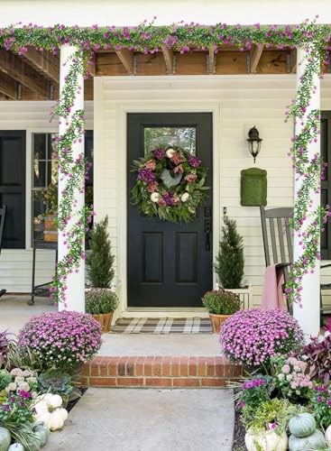 Artificial Eucalyptus Garland with Flowers - Fuchsia Variation, 5.8 Ft, Pack of 3