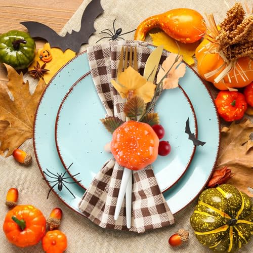 Halloween Pumpkin Eyeball Hand Napkin Rings Set - Fall Dinner Table Decor - Orange Pumpkin Variation