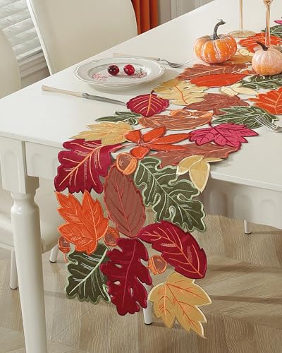 Autumn Fall Table Runner 36 Inch with Embroidered Maple Leaf - Seasonal Home Decor - Variation of THIS listing