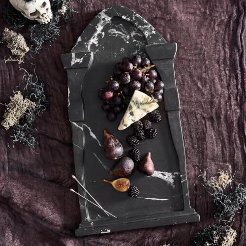 Halloween Coffin Marble Charcuterie Board Black Tombstone Serving Tray - Coffin Box Variation