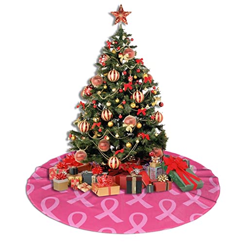 Pink Ribbon Christmas Tree Skirt 48 Inches - Holiday Decor, Gift Cover