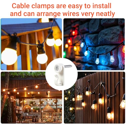 White 60 Pack String Light Hooks for Outdoor Christmas & Fairy Lights - Weatherproof & Screw-in Design