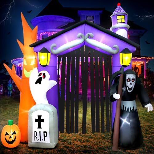 9FT Haunted House Castle Inflatable Archway with LED Lights - Halloween Yard Decoration