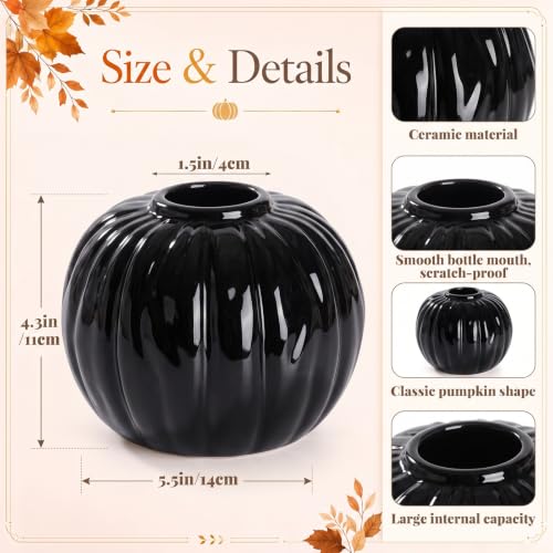 Black Pumpkin Flower Vase - 5.5-Inch Ceramic Fall Decor & Centerpiece