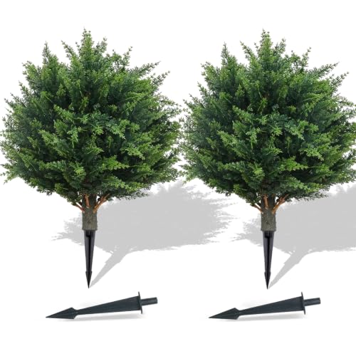 Artificial Topiary Trees Outdoor Indoor Faux Bushes Set of 2 22in Pine Green