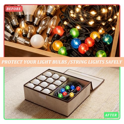 Light Bulb Organizer Storage Box - 13 Compartment Foldable Beige