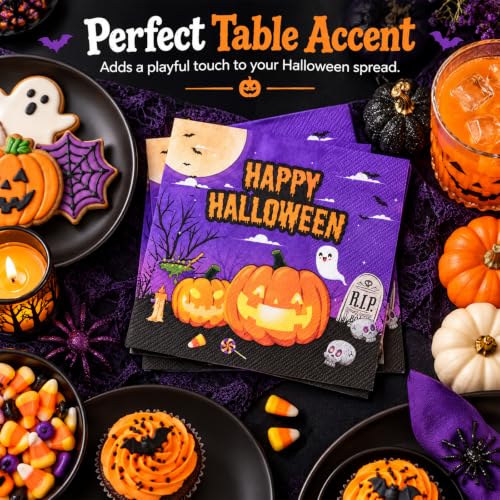 50 Pcs Halloween Rectangular Disposable Napkins 13x13 Inches - Festive Party Tableware