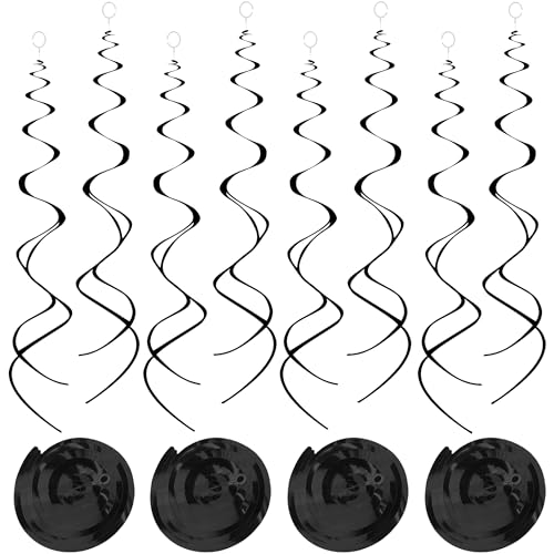 Black Hanging Swirl Decorations - 30 Pack Dazzling Ceiling Streamers for Parties