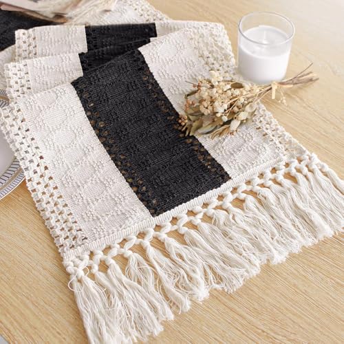 Farmhouse Table Runner 12x72 Black Fall Home Decor - Rustic Boho Style, Perfect for Dining & Events