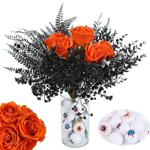 Halloween Gothic Eyeball Vase Centerpiece with Artificial Flowers - Spooky Table Decor