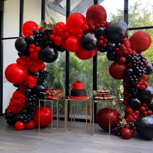 Red Black Balloon Garland Kit - Double Stuffed Burgundy & Black Balloons for Birthday Wedding Party Decor - Variation: Red Black