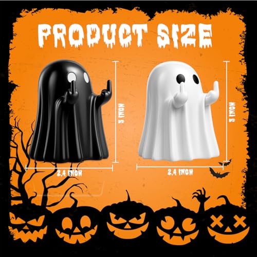 Halloween Ghost Figurine Decor Set - Black and White Resin Mini Statues for Indoor Display