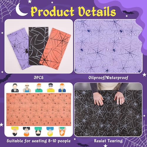 Halloween Spiders Disposable Tablecloths 54x108 Inch Set with Banner - Halloween-Spiders