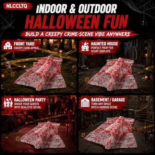Giant Creepy Zombie Halloween Yard Decoration with Inflatable Body and Blood Cloth - Outdoor Horror Props