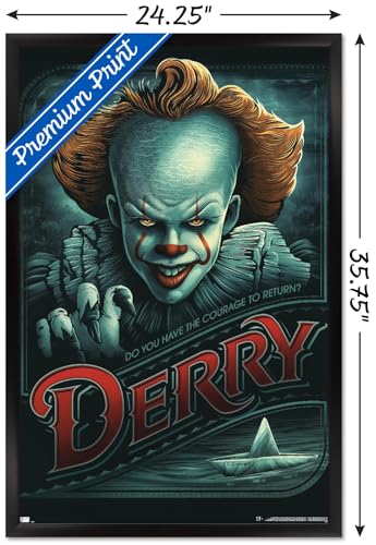 IT Pennywise Derry Wall Poster - Black Framed 22.375 x 34 Inches