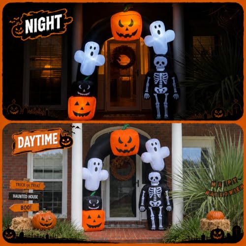 8FT Halloween Inflatable Archway with Ghosts Pumpkins & LED Lights - Yard Decor