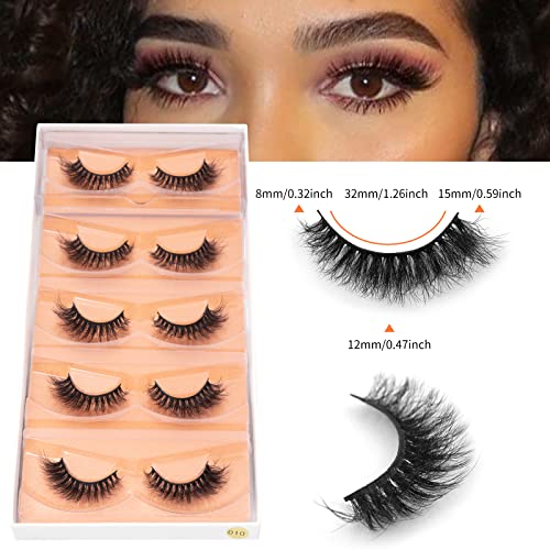 False Eyelashes Cat Eye Mink Lashes 5 Pairs - Fluffy, Curled, Reusable 6D