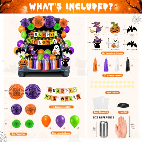 Halloween Car Decorations Kit - Trunk or Treat Party Accessories with Balloons & Lights