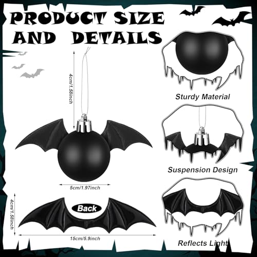 24 Halloween Gothic Bat Ornaments for Tree - Black Bat Decoration Set Variation of Black Bat
