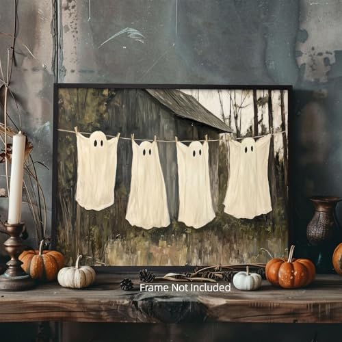 Ghost Wall Art Canvas Poster - Unframed 16x12 Inch Creepy Halloween Decor