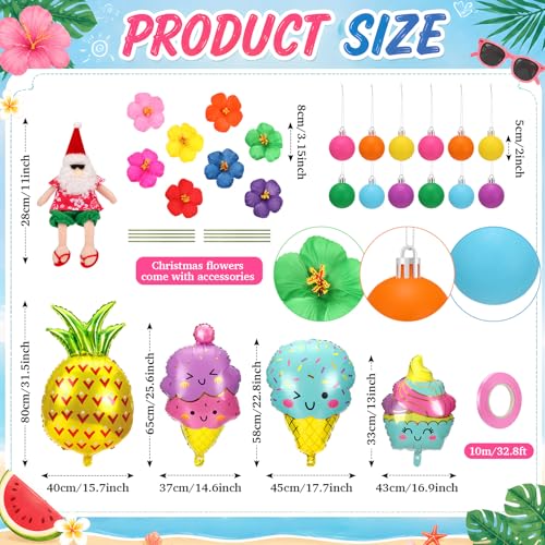 Summer Christmas Tree Ornaments Set - Tropical Hibiscus Pineapple Flamingo & Ice Cream Decorations - Summer Christmas Variation