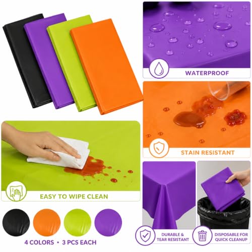 Halloween Plastic Rectangle Tablecloths Set - 54 x 108 Inches, 12 Pack - Variation of Halloween