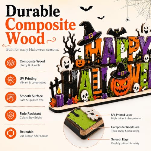 Halloween Wooden Table Sign - Farmhouse Home Decor, Multicolor, 11.8 Inch