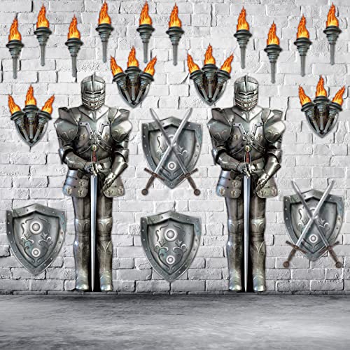 Medieval Party Decorations Set - 20 Pieces Knight Shields Torches & Armor