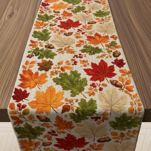 Fall Maple Leaves Table Runner for Thanksgiving & Autumn Decor - OHOME