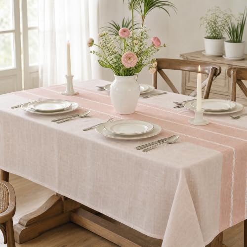 Pink Rustic Burlap Tablecloth 60x120 Inch Rectangular - Durable Polyester