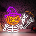 Waving Pumpkin Skeleton Neon Sign for Halloween Wall Decor USB Dimmable LED Light