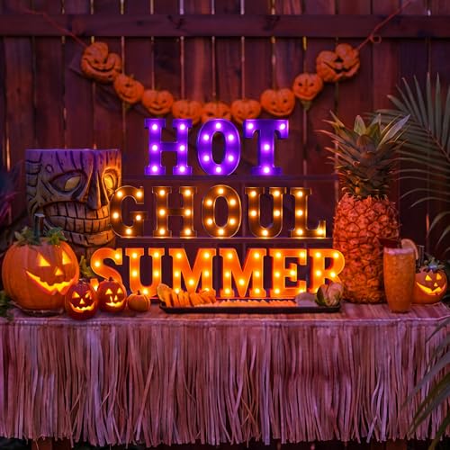 LED Light Up Letters - Hot Ghoul Summer Sign with Purple, Black & Orange Variation