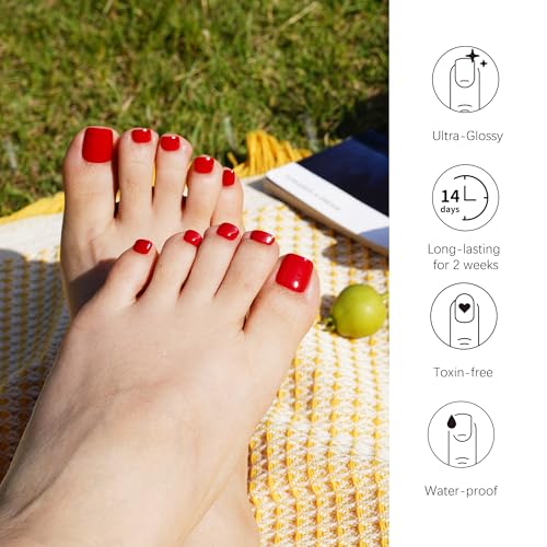 Semi Cured Gel Toenail Strips Bordeaux Red Glaze Pedicure Wraps - Ruby Rush Variation