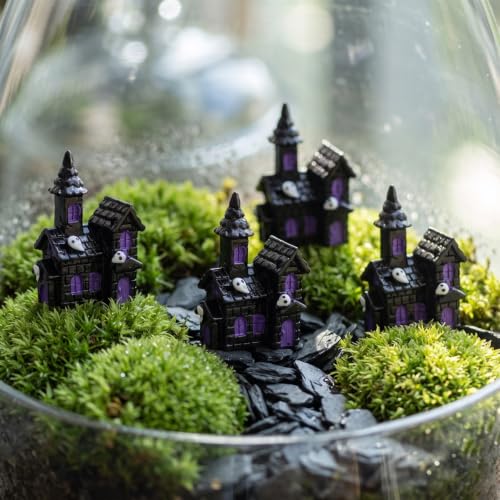 Mini Haunted House Figurines Set - Spooky Halloween Resin Decor, 6 Pieces
