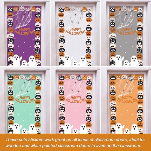 Halloween Door Sticker Decal Set with Spider Web & 5 Spiders - Pink Ghost Variation