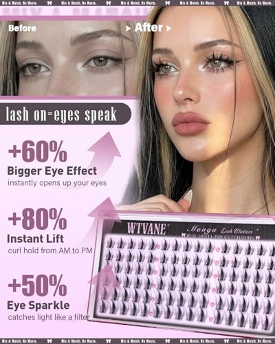 Fairy Style Manga Lash Clusters - Natural Wispy Eyelash Extensions 10-14mm - Black+Pink Variation