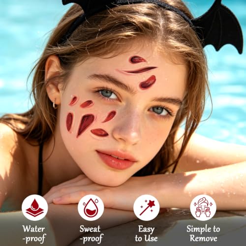 Halloween Fake Blood & Face Scars Makeup Kit with Temporary Tattoos for Adults