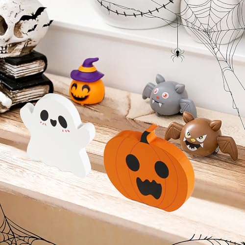 Halloween Wooden Decor Set - Ghost Pumpkin Black Cat Indoor Signs